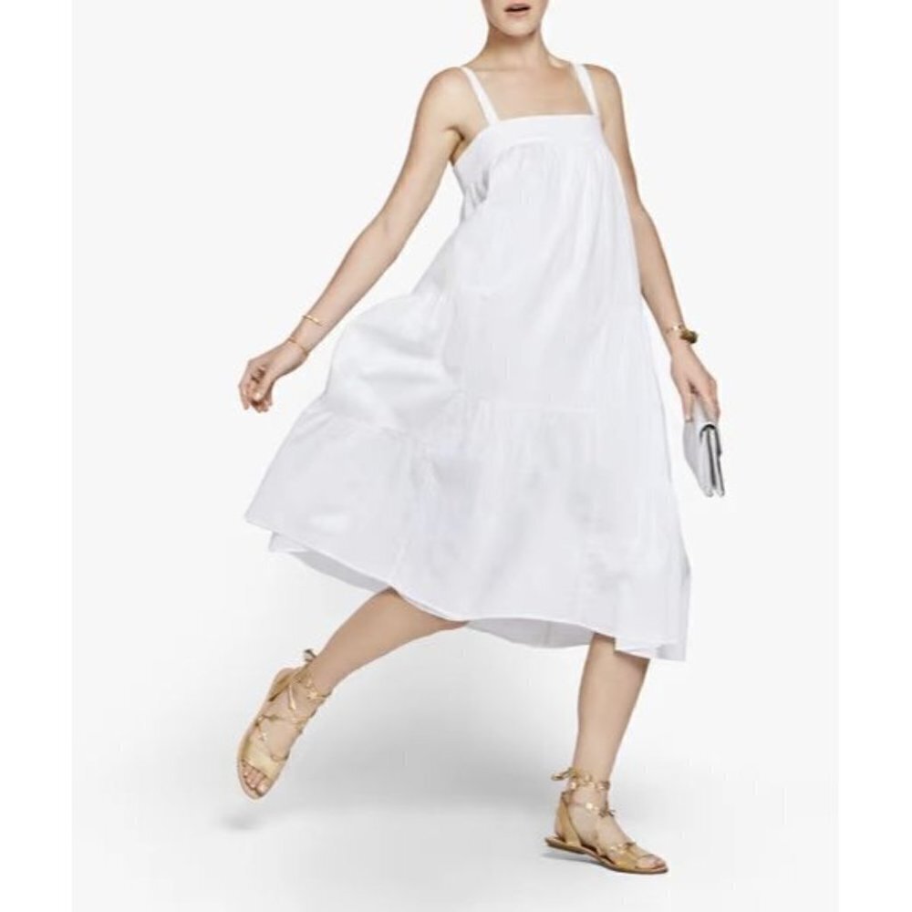 NWT Jenni Kayne Summer Sleeveless Square Neck Lined Midi Dress White Size L